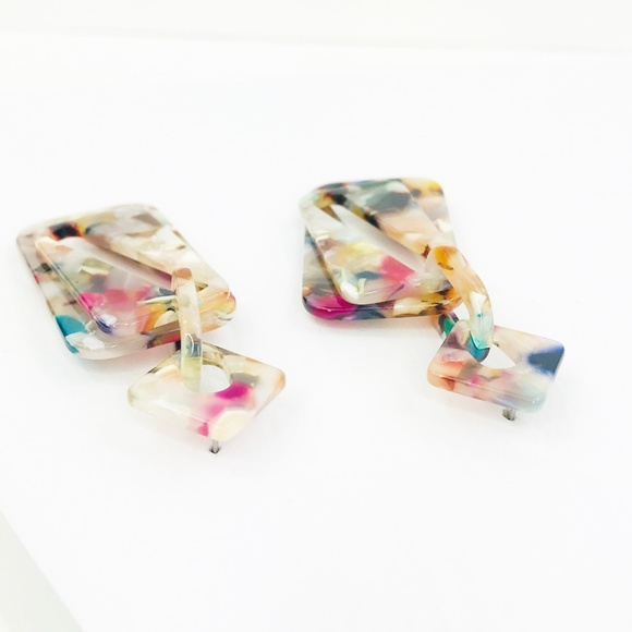 Double Rectangle Drop Earrings in Multicolor - Picture 7 of 8